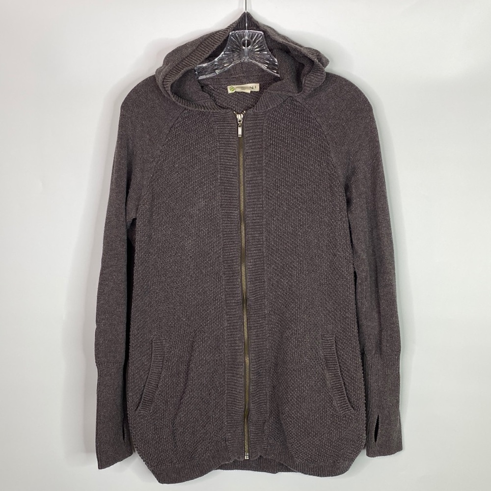 Dakini Mauve Textured Full Zip Hooded Cardigan Sweater Large